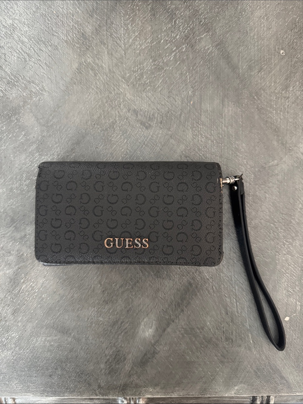 GUESS Black Logo-Print Wristlet with Gold-Tone Logo
